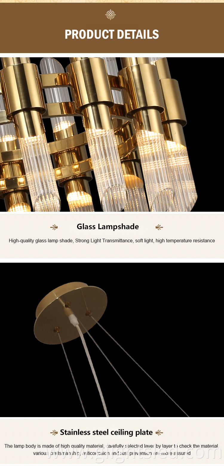 G-Lights Easy Installation Luxury Living Room Villa Round Glass LED Chandelier Pendant Light